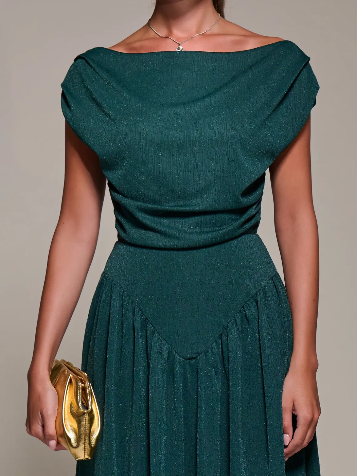 Asymmetric Neckline Midaxi Dress, Dark Green