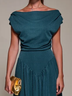 Asymmetric Neckline Midaxi Dress, Dark Teal