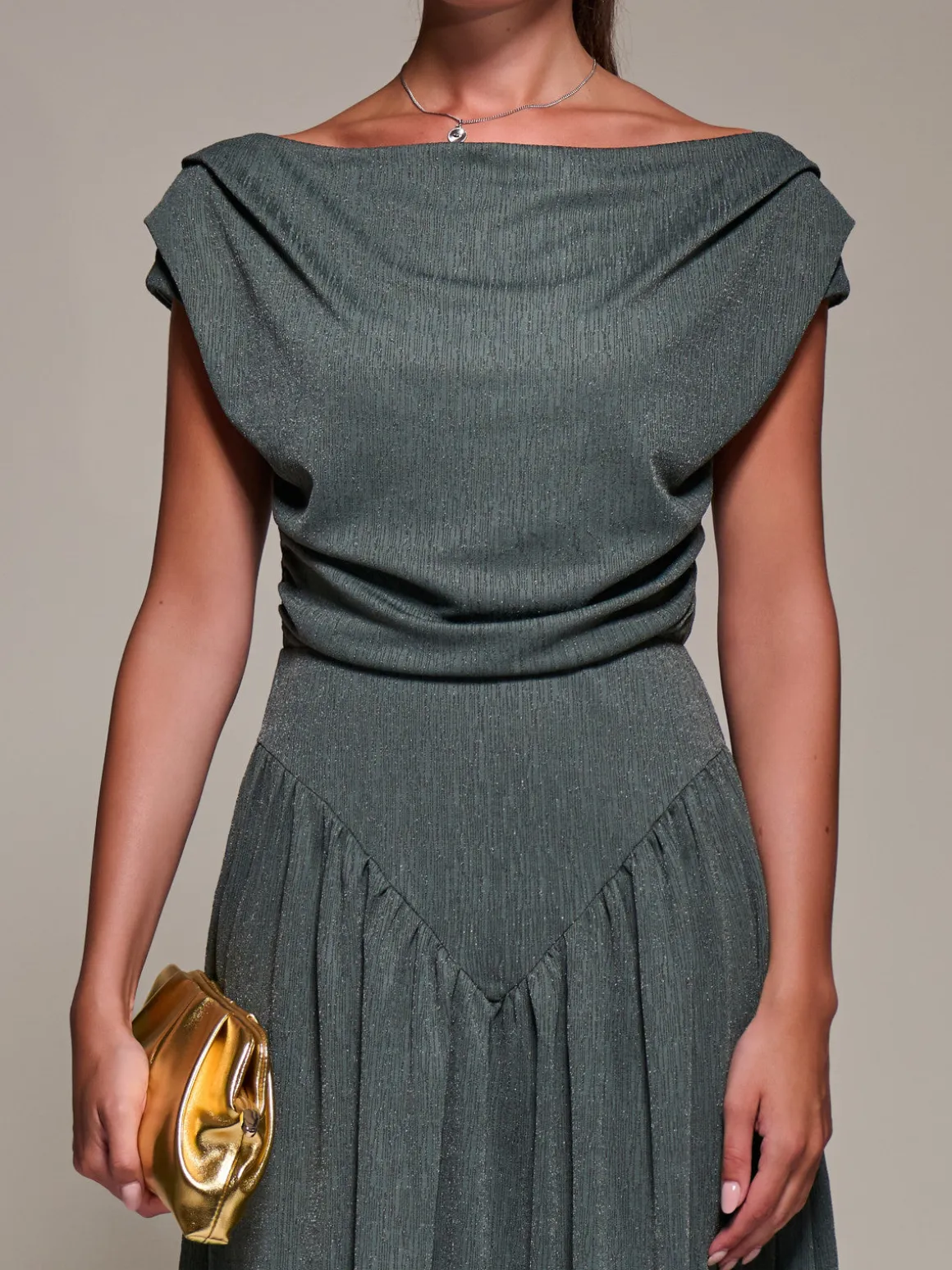Asymmetric Neckline Midaxi Dress, Khaki
