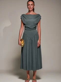 Asymmetric Neckline Midaxi Dress, Khaki