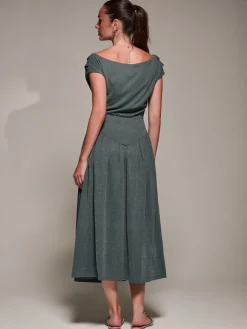 Asymmetric Neckline Midaxi Dress, Khaki