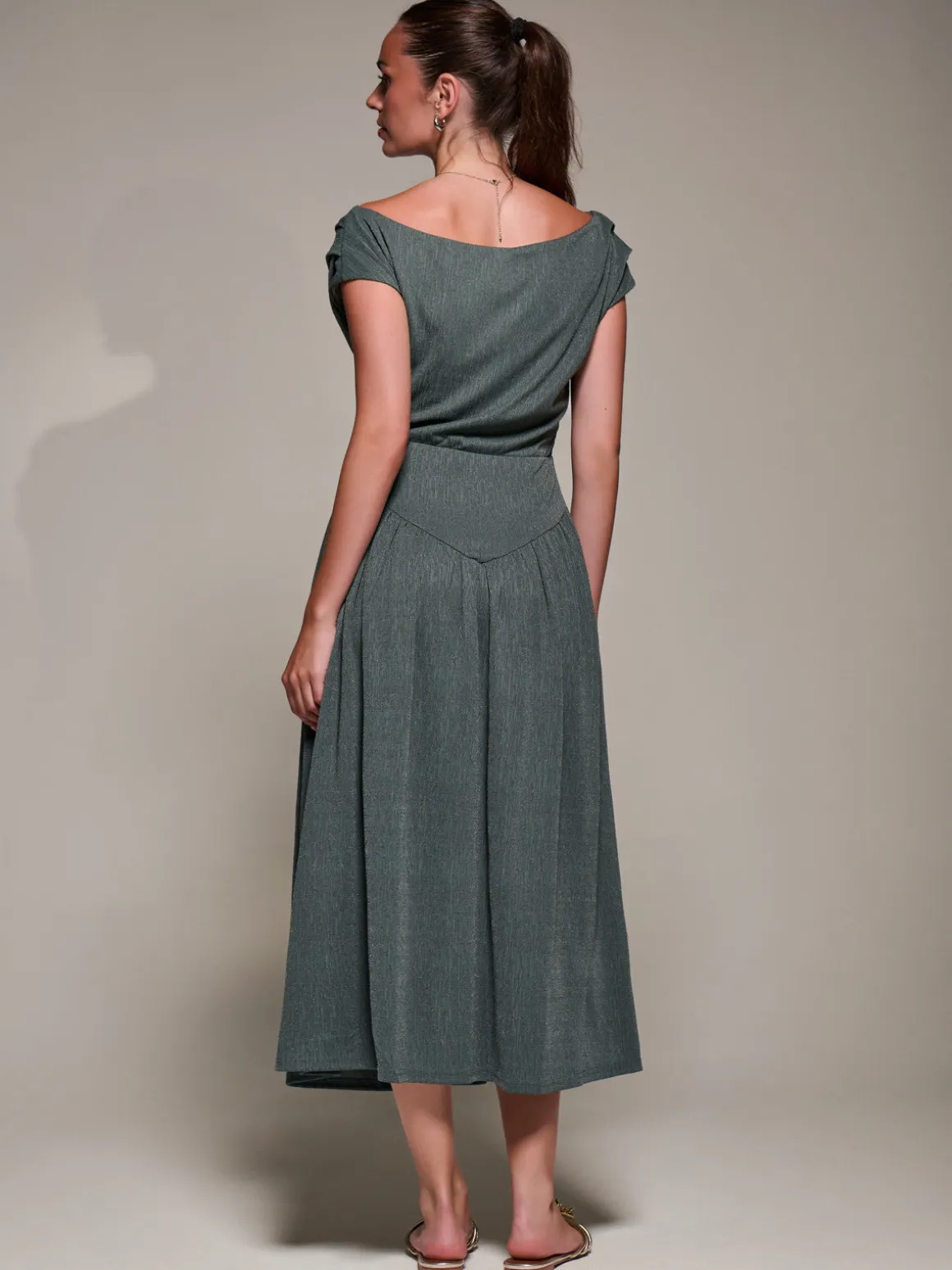Asymmetric Neckline Midaxi Dress, Khaki