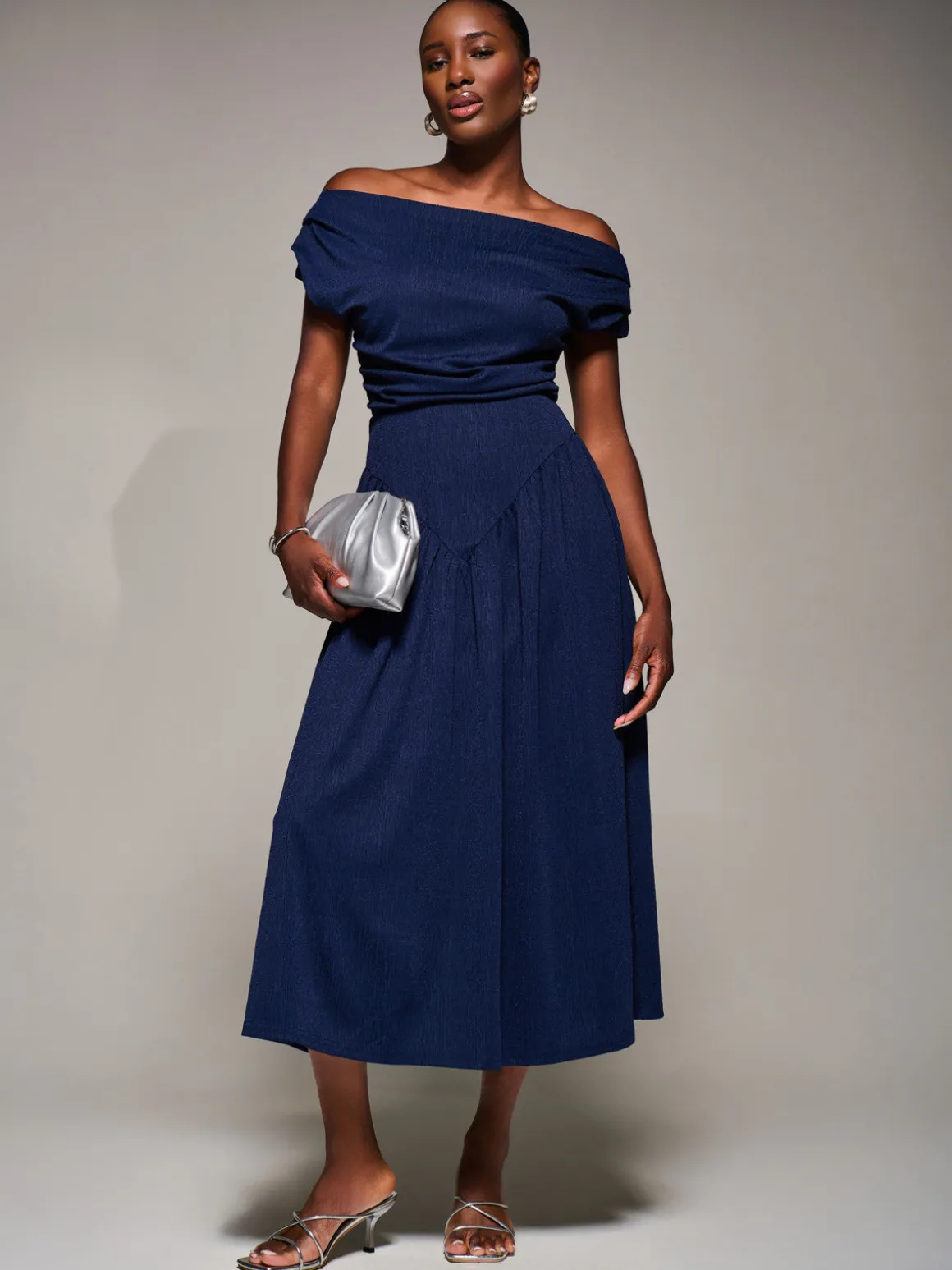 Asymmetric Neckline Midaxi Dress, Navy