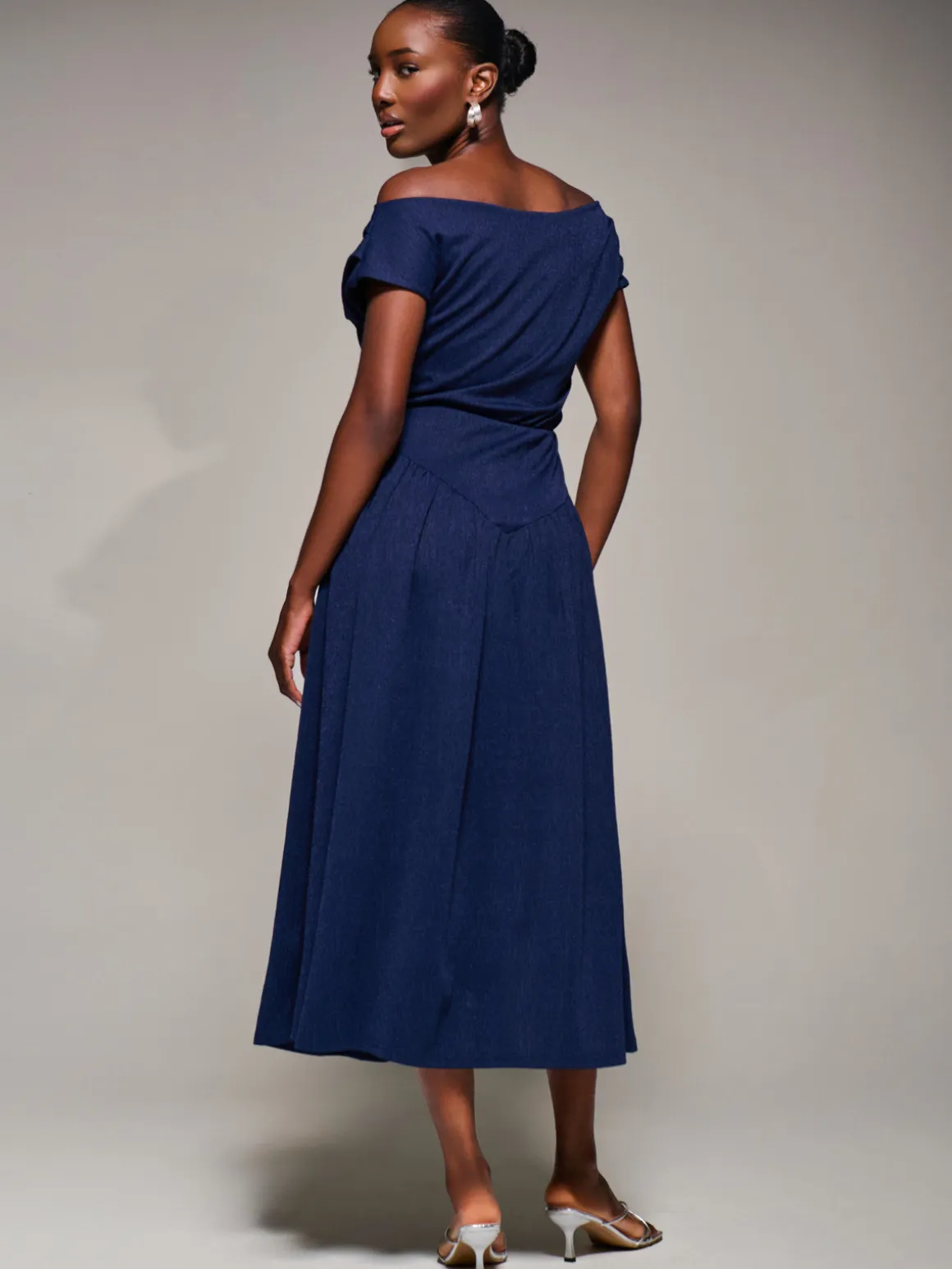 Asymmetric Neckline Midaxi Dress, Navy