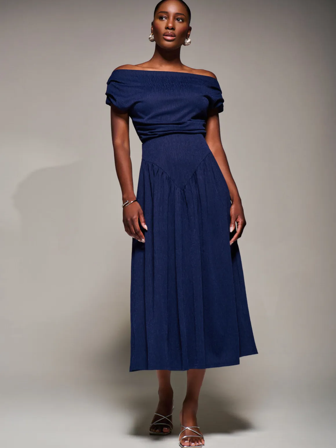 Asymmetric Neckline Midaxi Dress, Navy