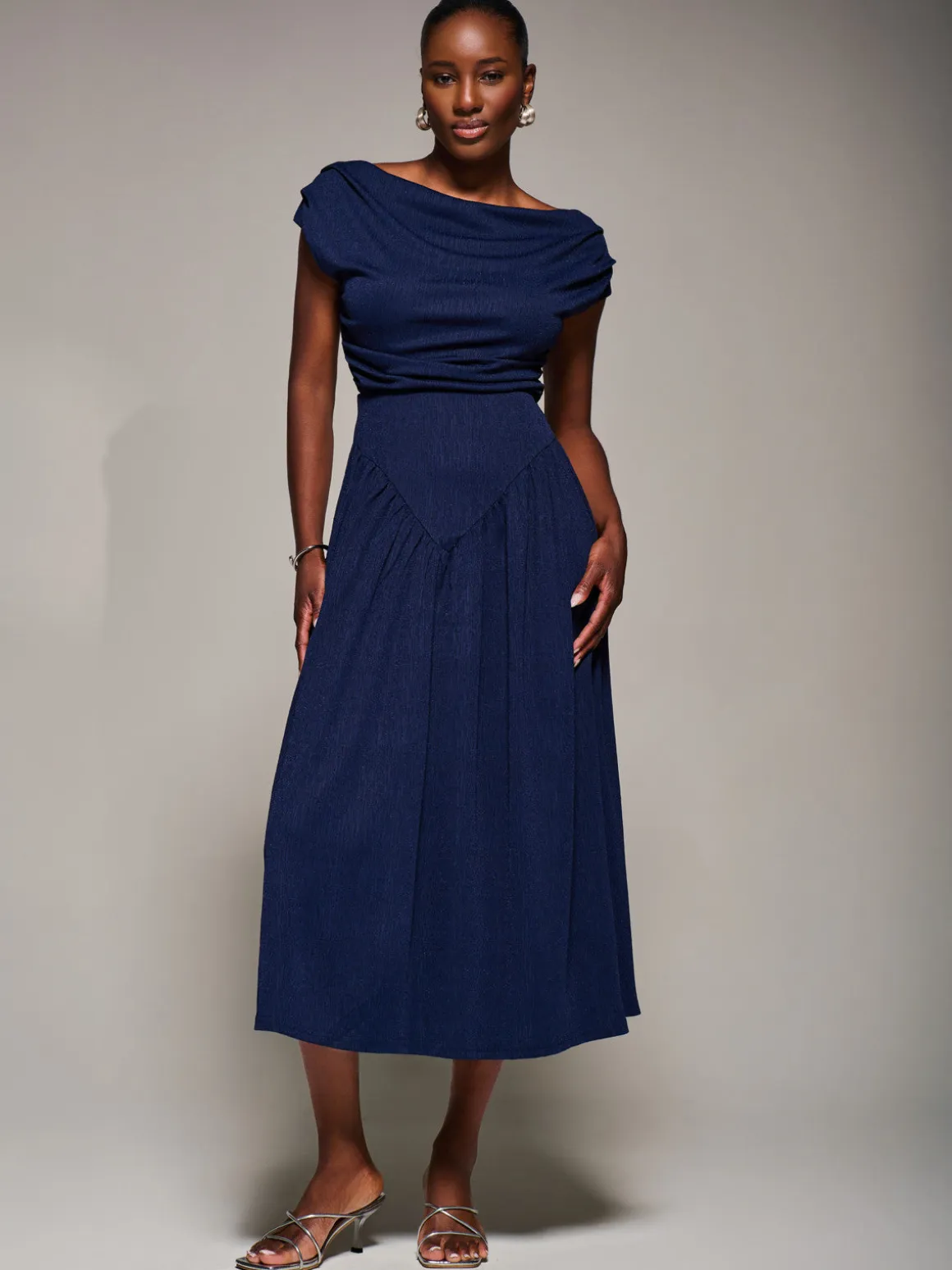 Asymmetric Neckline Midaxi Dress, Navy