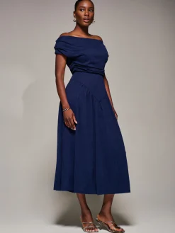 Asymmetric Neckline Midaxi Dress, Navy