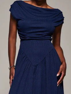 Asymmetric Neckline Midaxi Dress, Navy