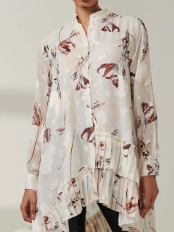 Asymmetric Tiered Hem Shirt, Cream Floral