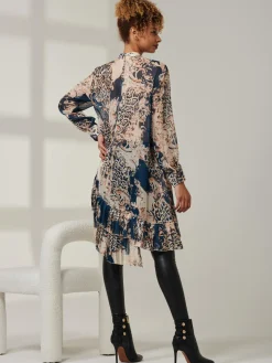 Asymmetric Tiered Hem Shirt, Teal Pattern
