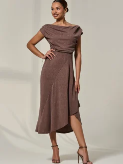 Asymmmetric Draped Midi Dress, Chocolate