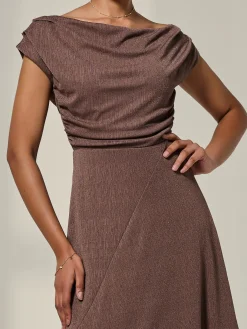 Asymmmetric Draped Midi Dress, Chocolate
