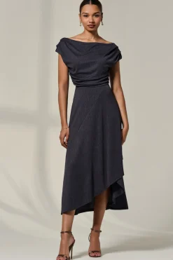 Asymmmetric Draped Midi Dress, Dark Grey