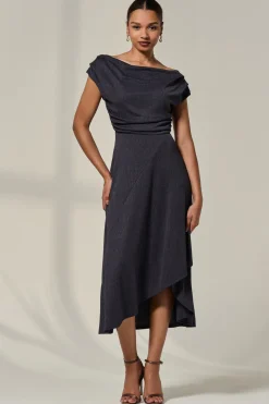 Asymmmetric Draped Midi Dress, Dark Grey