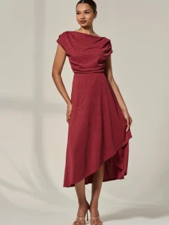 Asymmmetric Draped Midi Dress, Terracotta