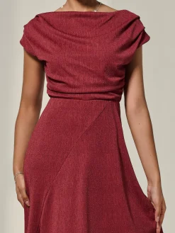Asymmmetric Draped Midi Dress, Terracotta