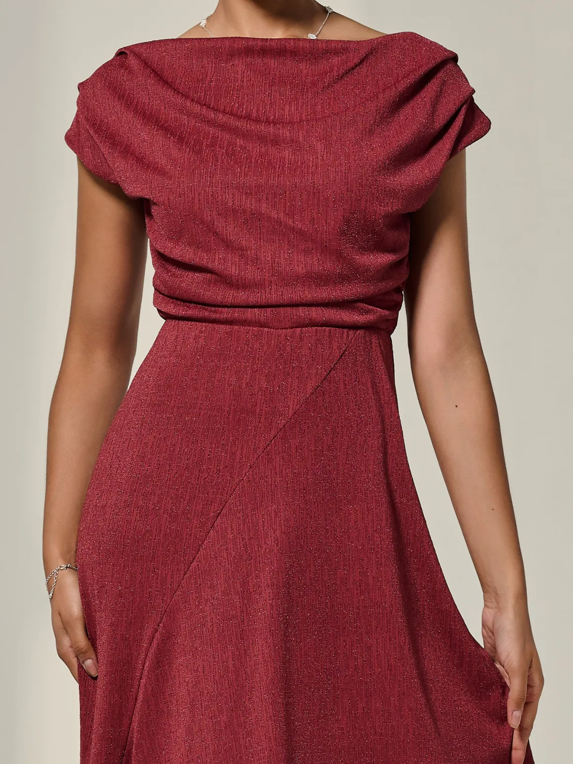 Asymmmetric Draped Midi Dress, Terracotta