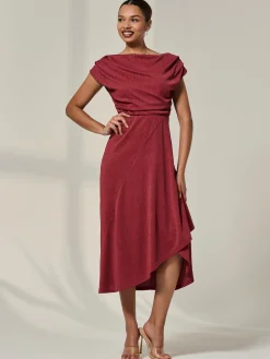 Asymmmetric Draped Midi Dress, Terracotta