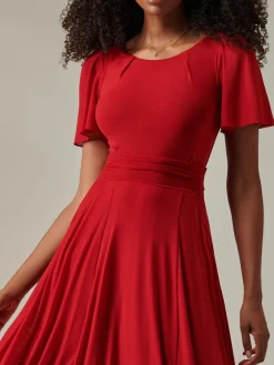 Ayla Plain Mesh Maxi Dress, Red