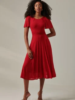 Ayla Plain Mesh Maxi Dress, Red
