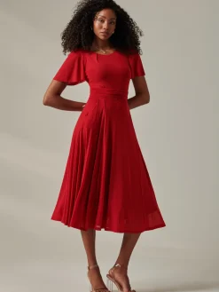 Ayla Plain Mesh Maxi Dress, Red