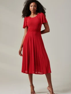Ayla Plain Mesh Maxi Dress, Red