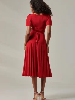 Ayla Plain Mesh Maxi Dress, Red