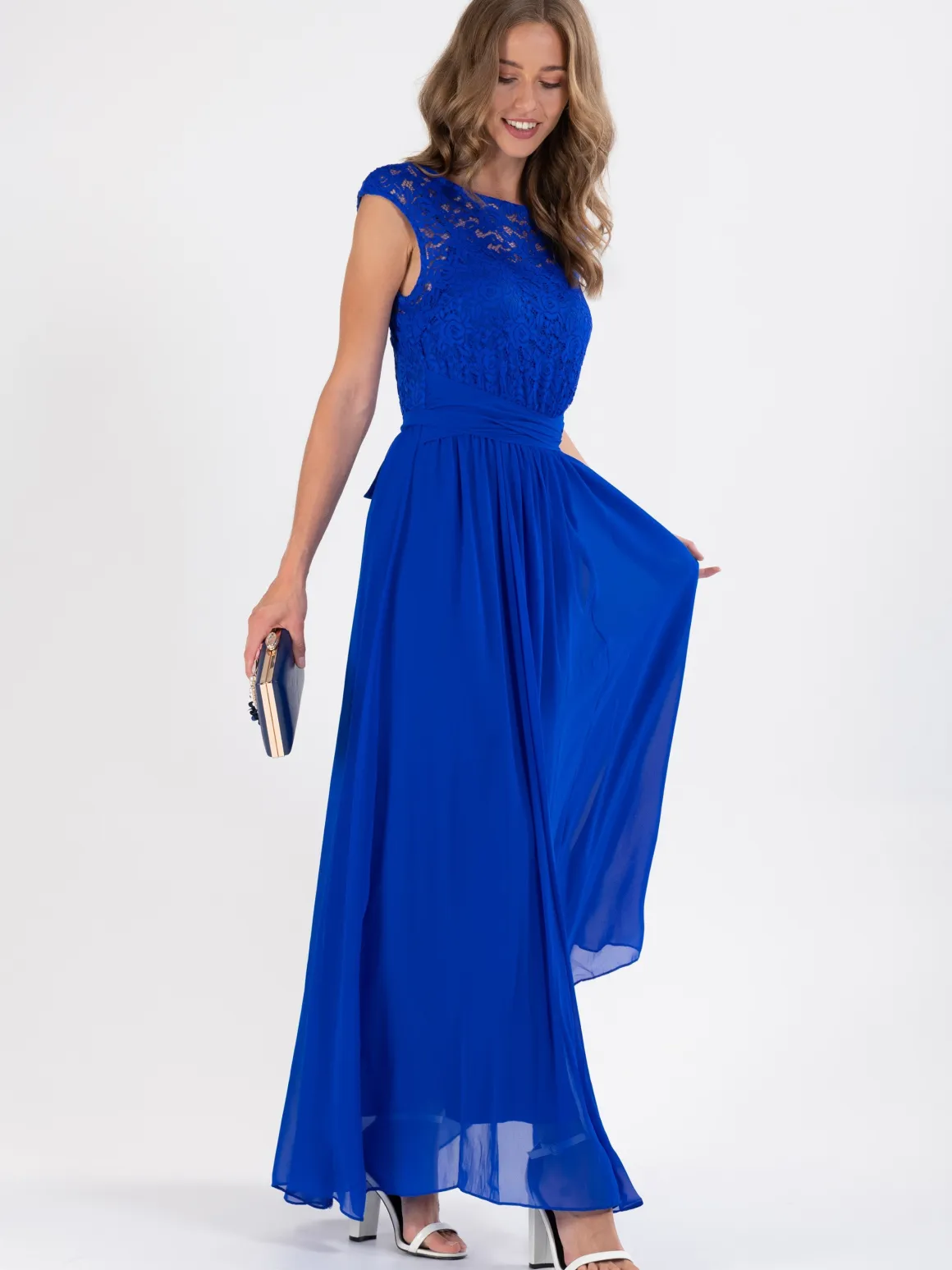 Basia Bridesmaid Lace Bodice Maxi Dress, Royal Blue