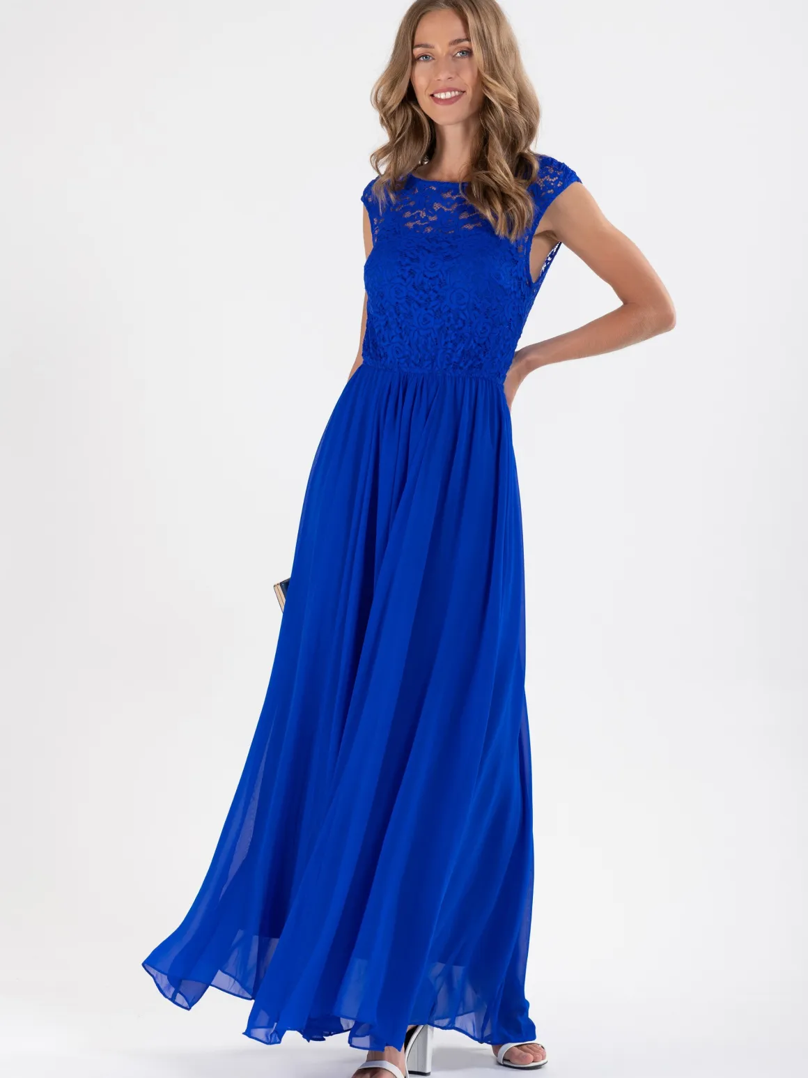 Basia Bridesmaid Lace Bodice Maxi Dress, Royal Blue