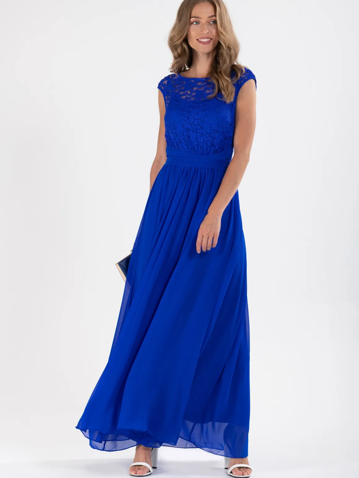 Basia Bridesmaid Lace Bodice Maxi Dress, Royal Blue