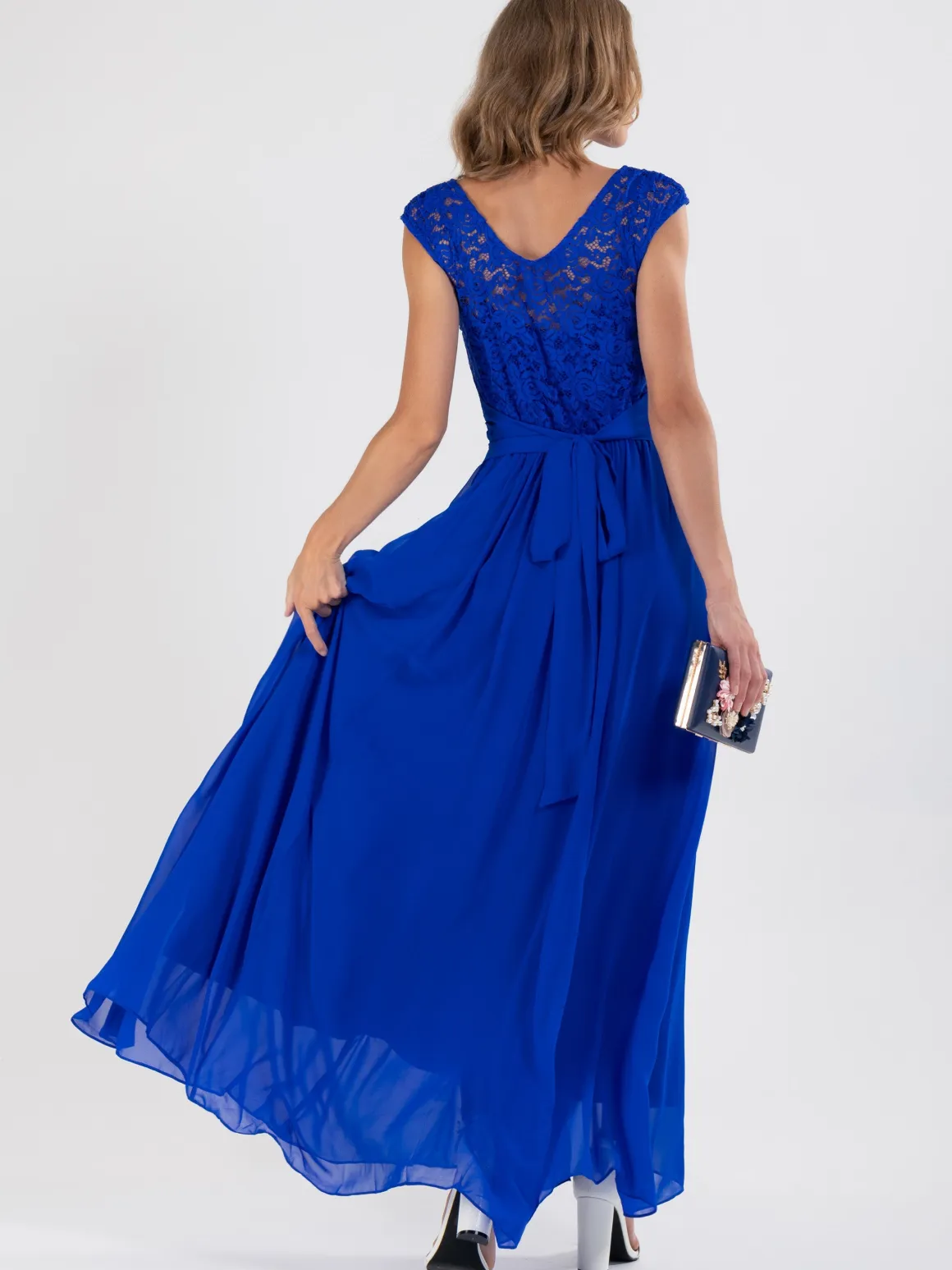Basia Bridesmaid Lace Bodice Maxi Dress, Royal Blue