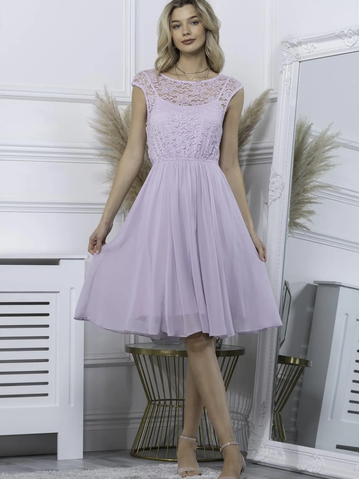 Basia Floral Lace Midi Dress, Lilac