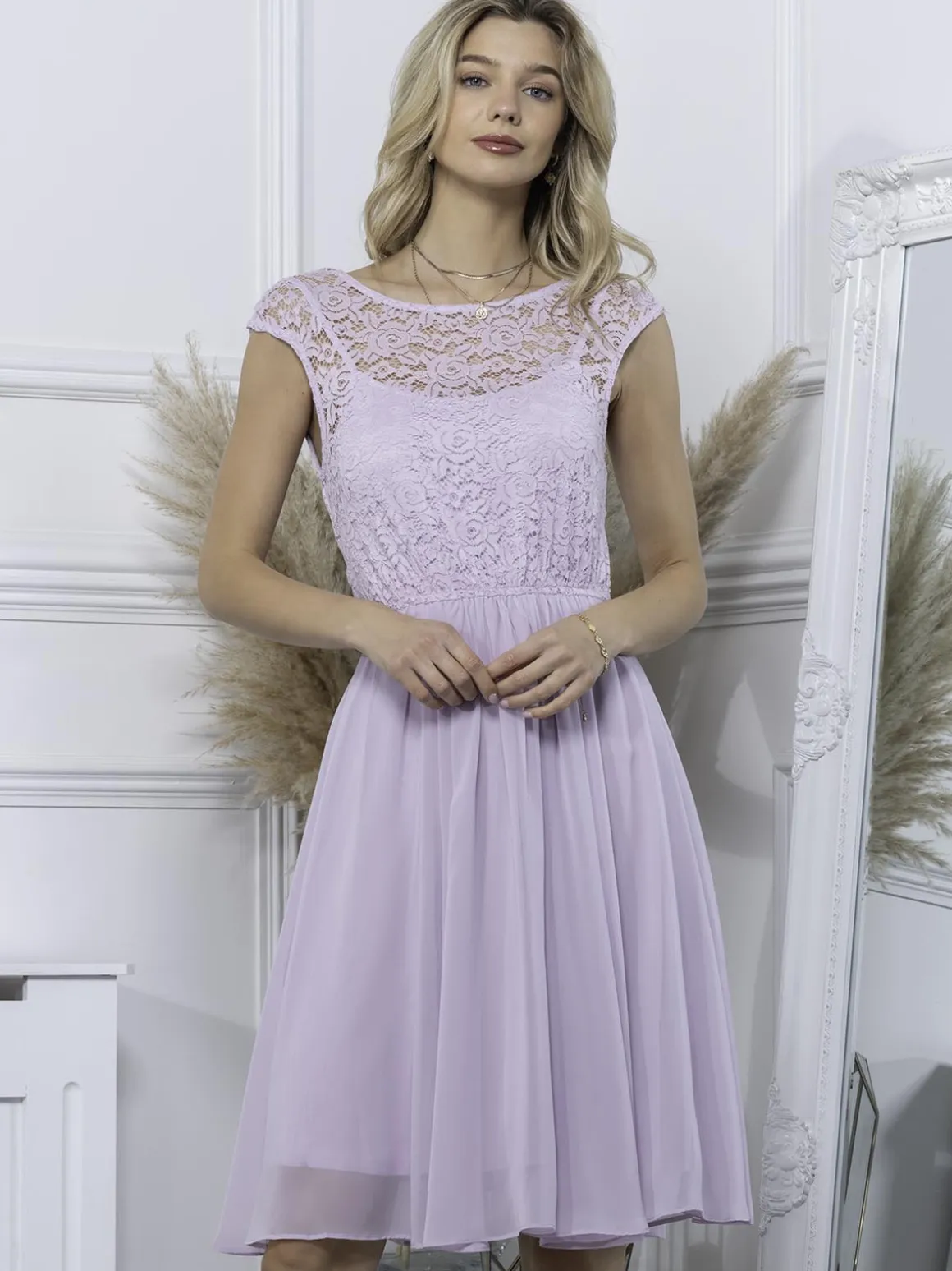 Basia Floral Lace Midi Dress, Lilac