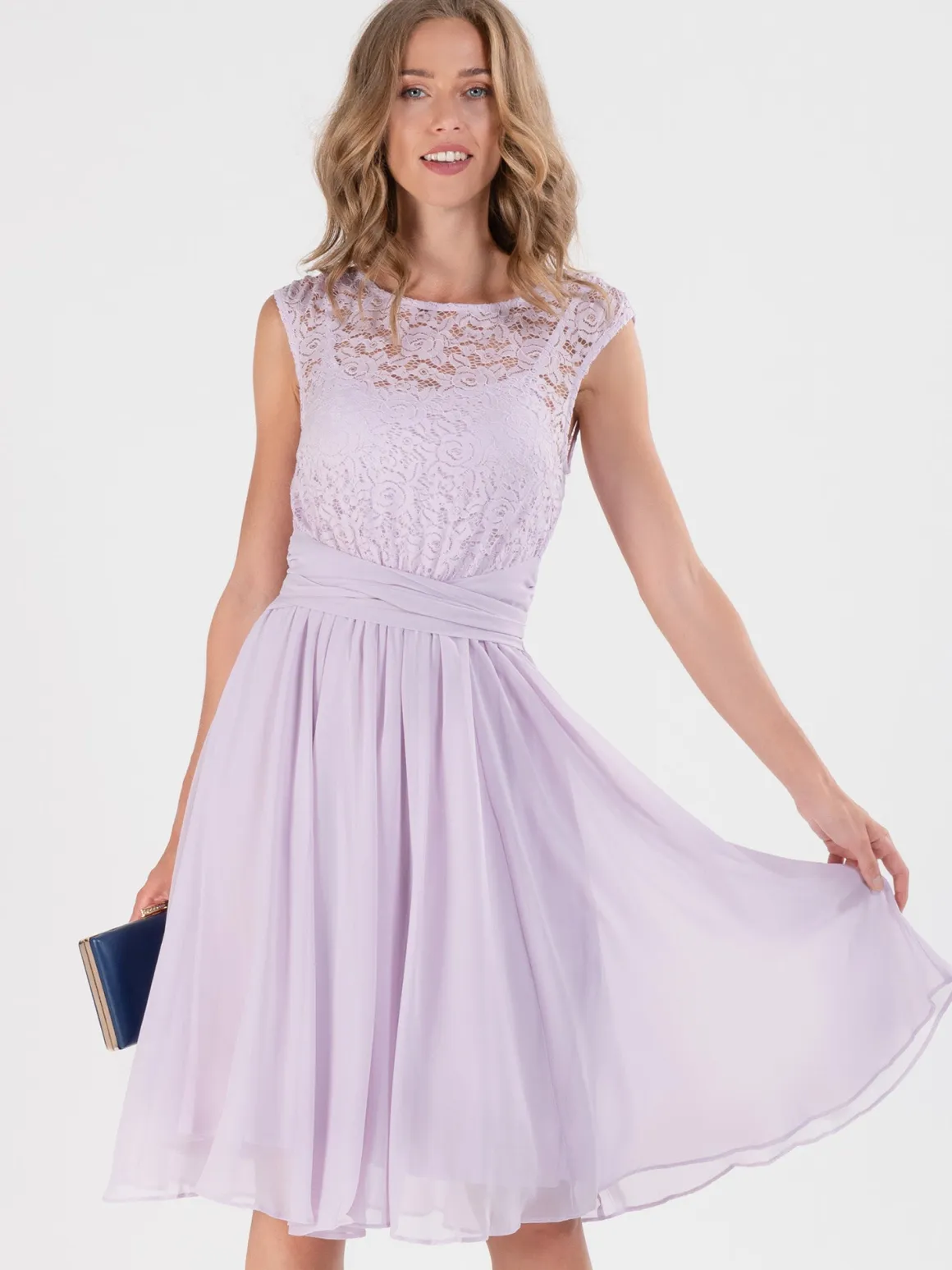 Basia Floral Lace Midi Dress, Lilac