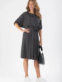 Batwing Spotty Jersey Dress, Navy Polka Dot