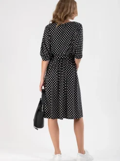 Batwing Spotty Jersey Dress, Navy Polka Dot
