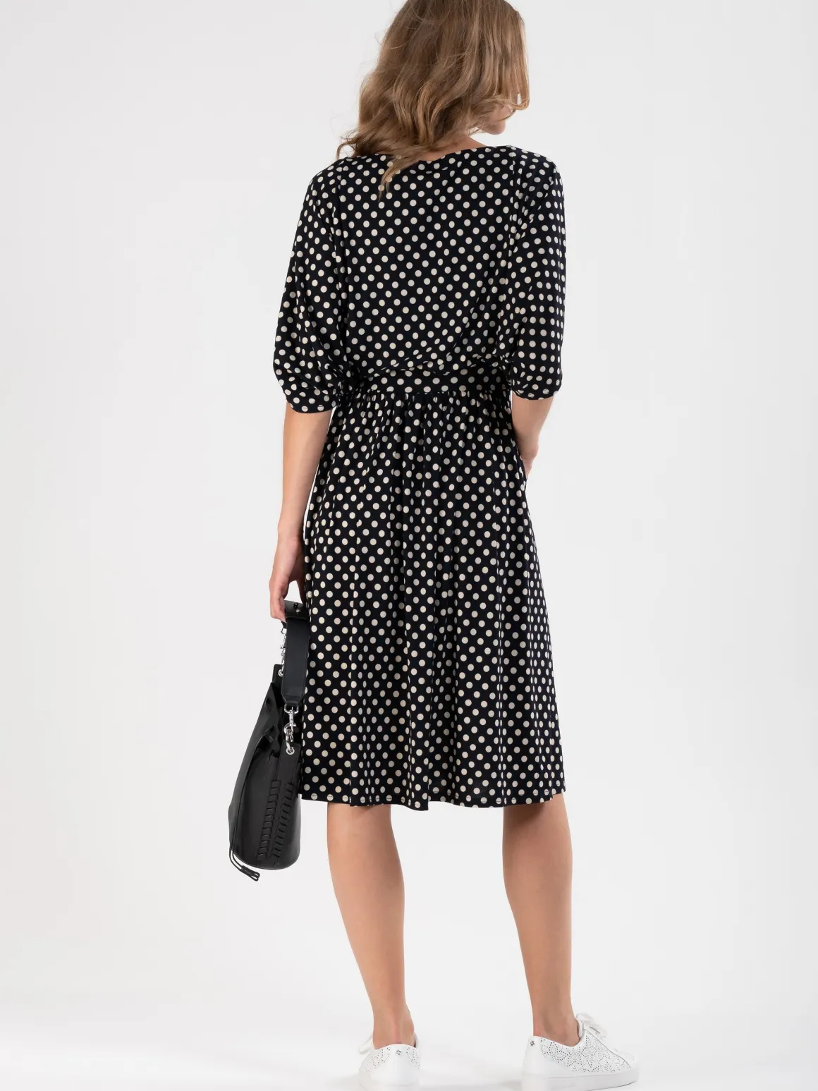 Batwing Spotty Jersey Dress, Navy Polka Dot