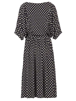 Batwing Spotty Jersey Dress, Navy Polka Dot