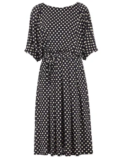 Batwing Spotty Jersey Dress, Navy Polka Dot