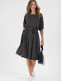 Batwing Spotty Jersey Dress, Navy Polka Dot