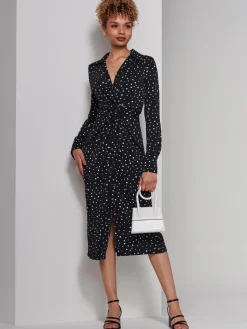 Becca Long Sleeve Jersey Shirt Dress, Black Spot