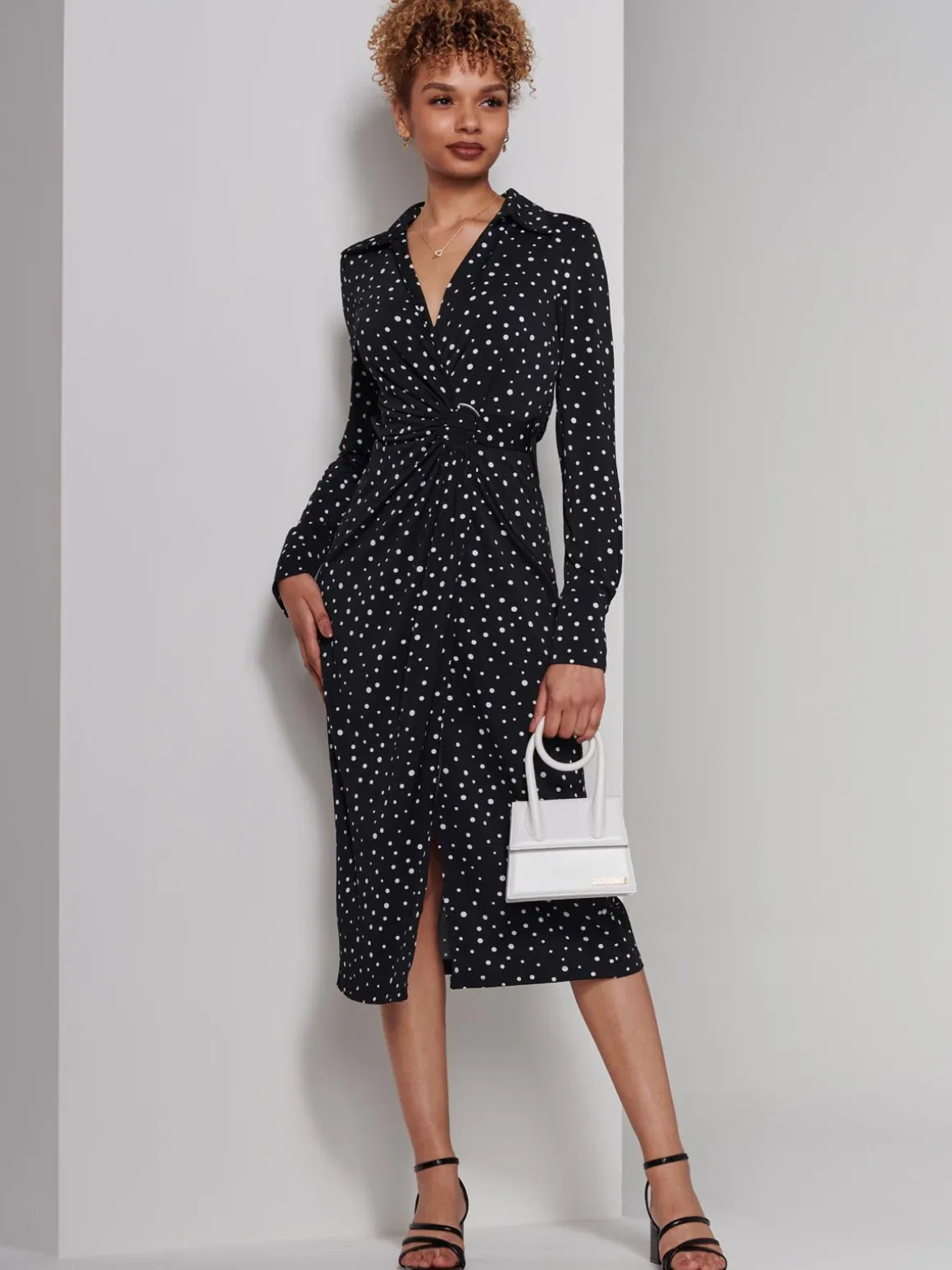 Becca Long Sleeve Jersey Shirt Dress, Black Spot