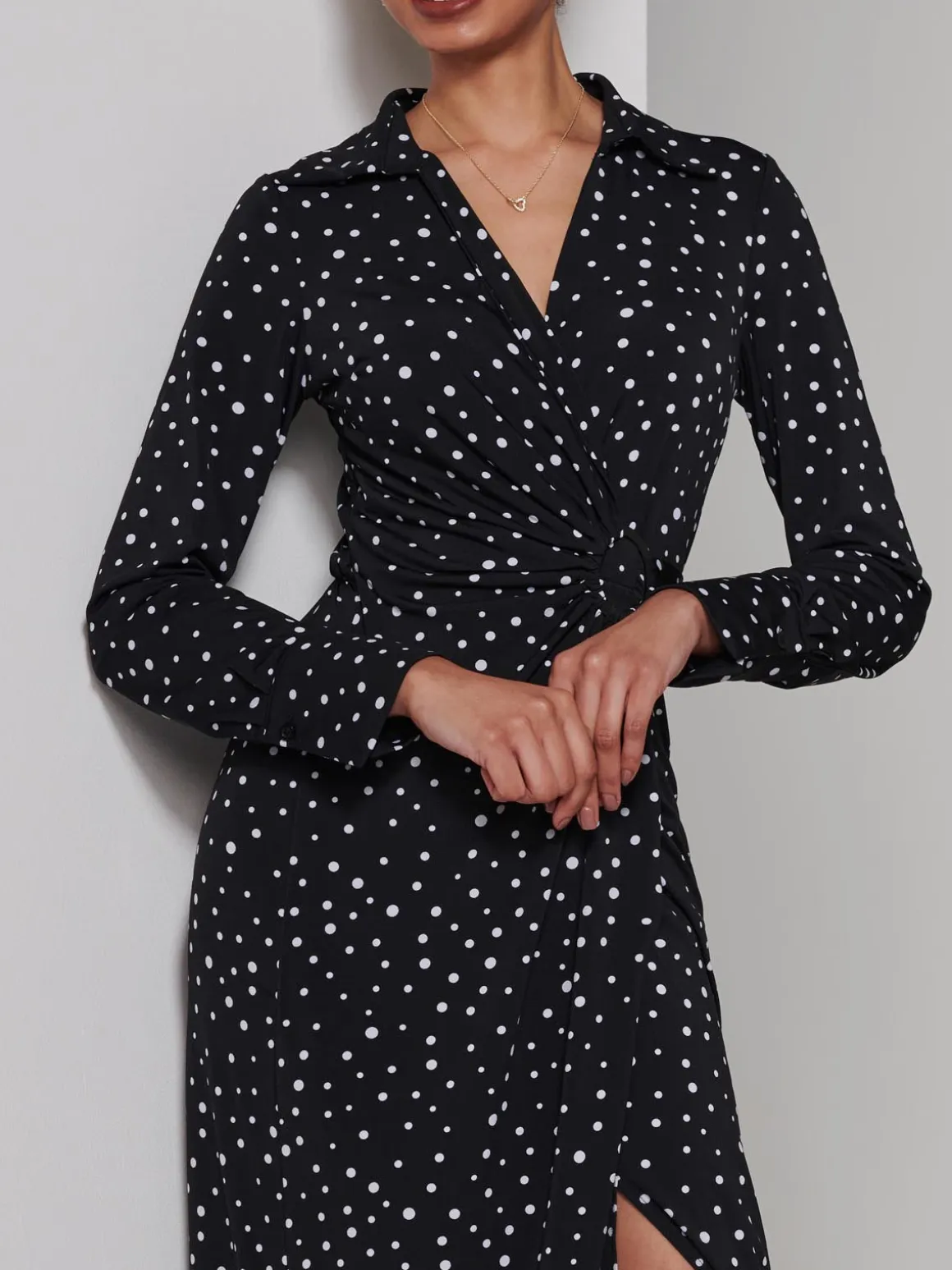 Becca Long Sleeve Jersey Shirt Dress, Black Spot