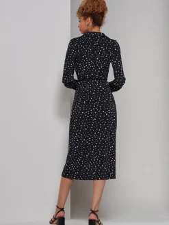 Becca Long Sleeve Jersey Shirt Dress, Black Spot