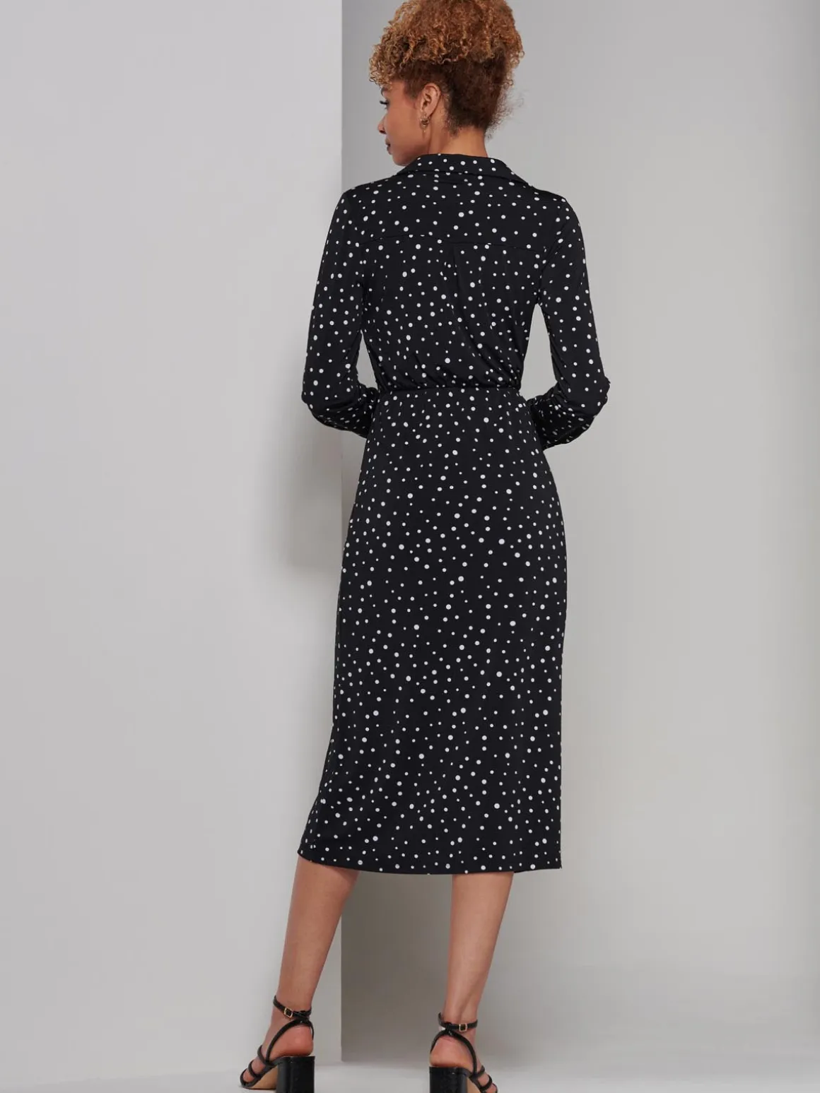 Becca Long Sleeve Jersey Shirt Dress, Black Spot