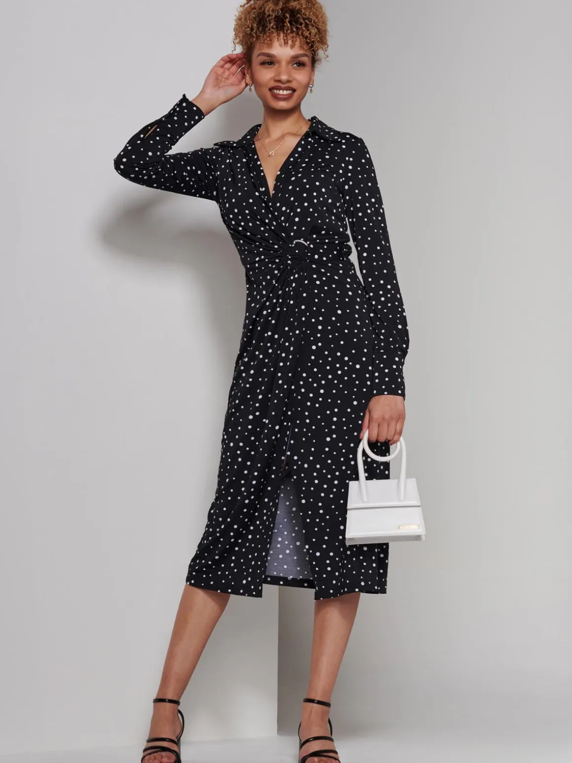 Becca Long Sleeve Jersey Shirt Dress, Black Spot