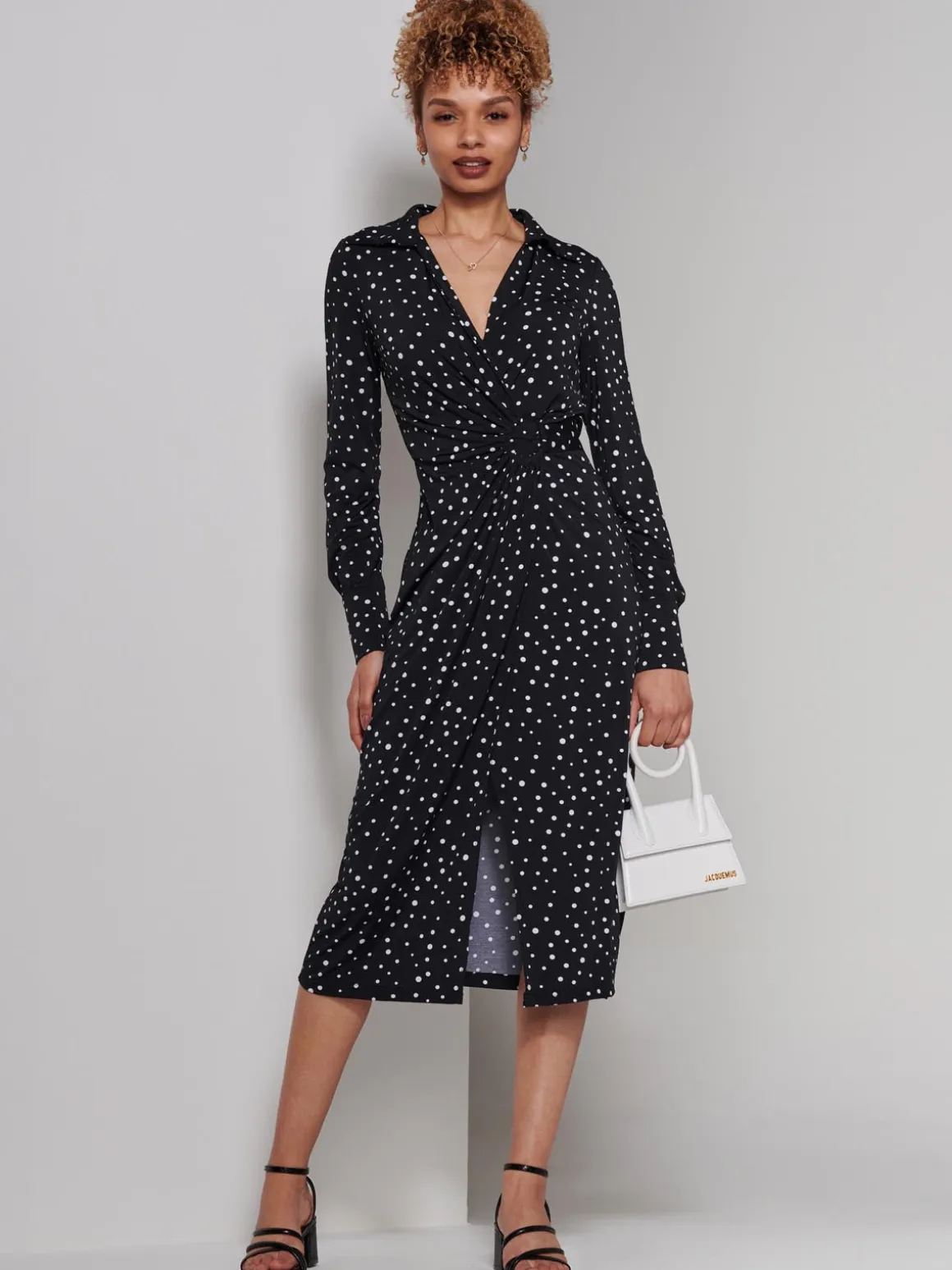 Becca Long Sleeve Jersey Shirt Dress, Black Spot