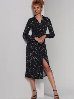 Becca Long Sleeve Jersey Shirt Dress, Black Spot