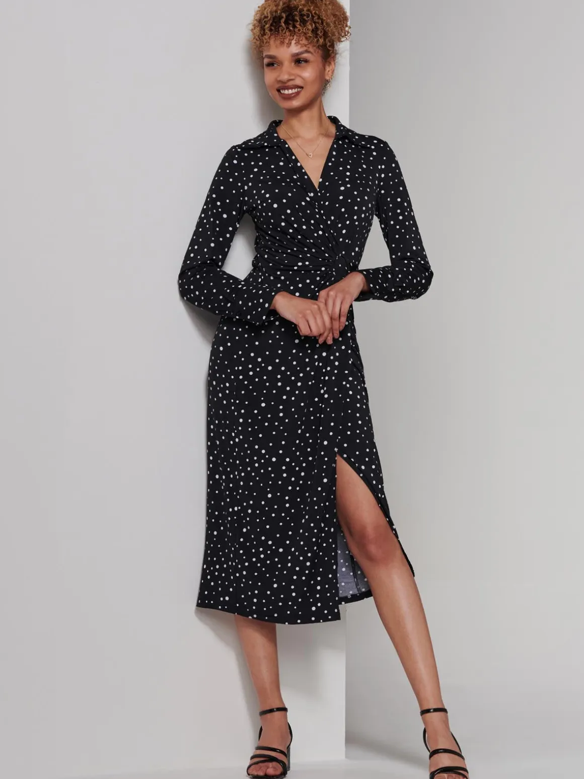 Becca Long Sleeve Jersey Shirt Dress, Black Spot