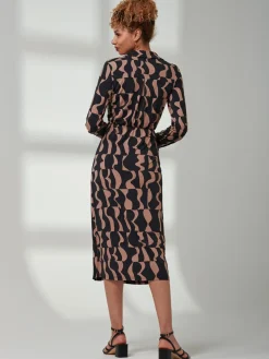 Becca Long Sleeve Jersey Shirt Dress, Brown Pattern